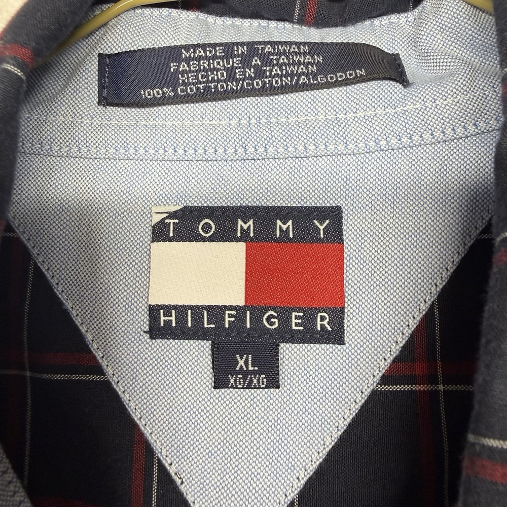 Tommy Hilfiger Shirt Mens XL  Blue Plaid Button Down Long Sleeve Flag Logo VTG - Picture 10 of 16